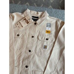CARHARTT rugged flex canvas CHORE COAT DRILL OFF WHITE L NWT utility pockets